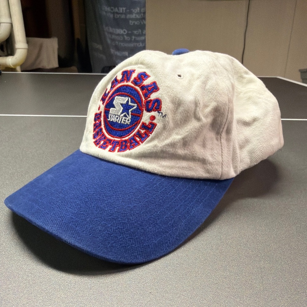 Vintage Starter Kansas Basketball Snapback Hat White Blue Corduroy Cap 90s NCAA